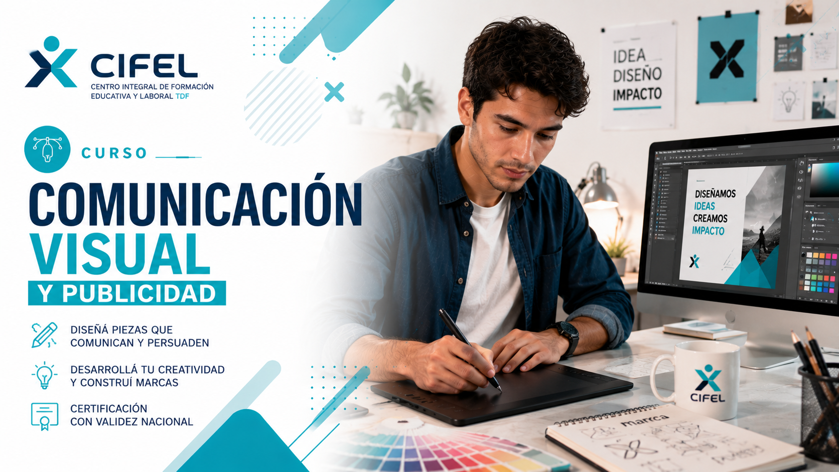 Profesionales trabajando en publicidad y comunicación visual
